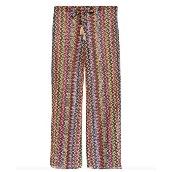 Becca Carnavale Swim Cover-Up Pants Side Slit Crochet Sheer Rainbow Size S ** - Picture 1 of 12